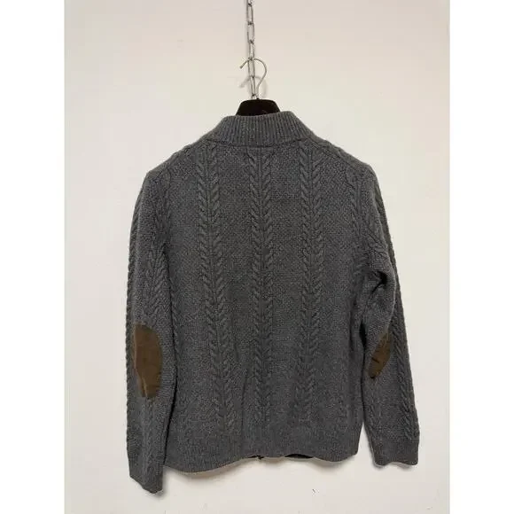 Jos A Bank Reserve Sweater Mens XL Gray Wool Button Front Elbow Patch Cardigan